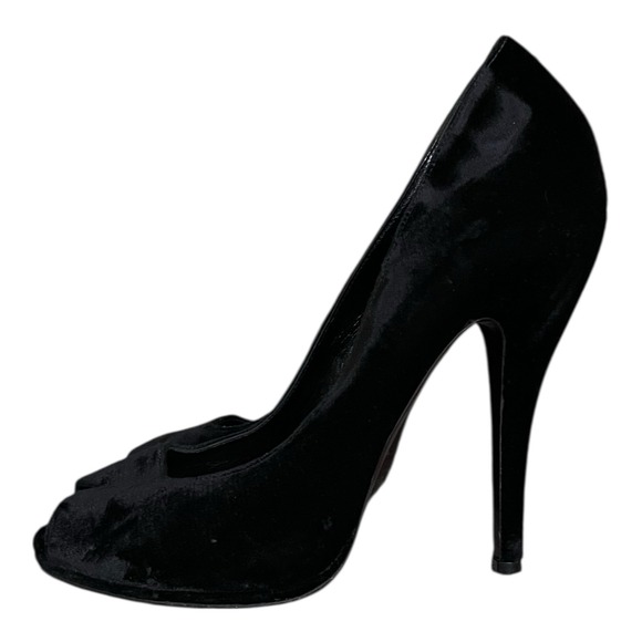 Gucci Elizabeth Black‎ Velvet Peep Toe Stiletto 306106 Size 41 - Picture 2 of 12